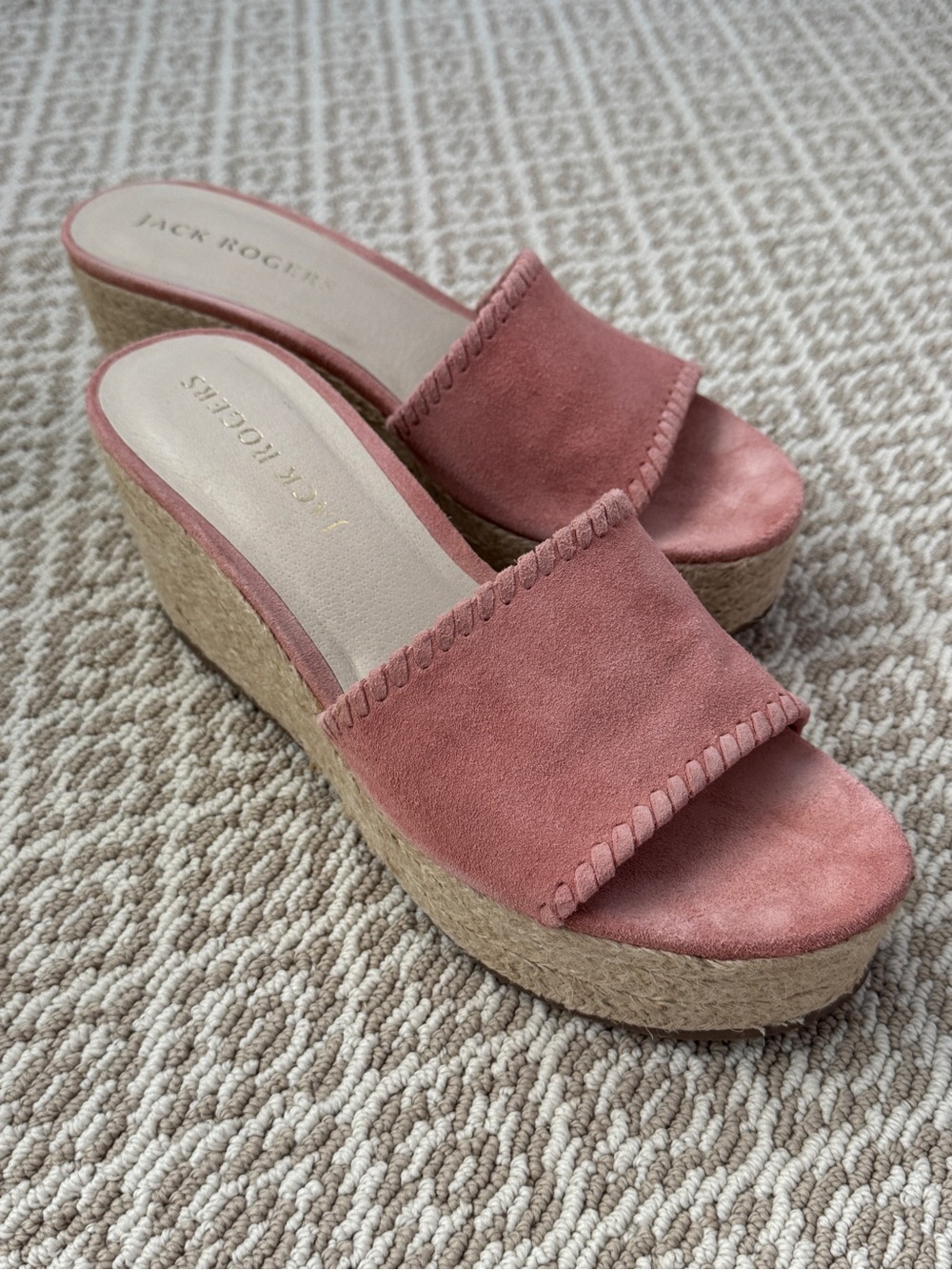 Jack Rogers Rose Pink Suede Espadrille Wedge Sandals size 10